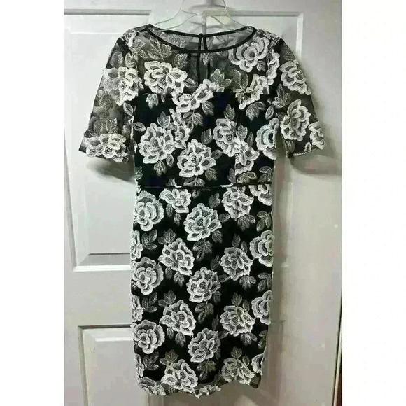 NWT ADRIANNA PAPELL METALLIC FLORAL EMBROIDERED SHEATH DRESS SIZE 2 Evening Midi - Picture 1 of 10